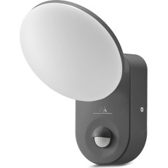 LED šviestuvas su PIR jutikliu, sieninis, su PIR jutikliu, PC+ALU, 15 W, 1100 lm, IP65, neutraliai baltas, 4000 K, pilkas, MCE367