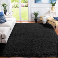 XSIVOD Aukšto plauko kilimas svetainei, miegamojo lovos kilimas, modernus purus minkštas kilimas vaikų kambariui, neslystanti apatinė dalis, skalbiamas kilimas, 160 x 230 cm, juodas