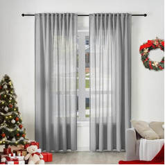WOLTU Užuolaidos su raukiniais, lininės užuolaidos, pilkos, pusiau permatomos Voile lininės užuolaidos, 2 vnt., V 225 x Š 135 cm, langų užuolaidos, modernios, skirtos svetainei, miegamajam
