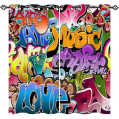 ANHOPE Spalvingos miesto graffiti užuolaidos Nepermatomos su kilpomis Vaikai Berniukai Mergaitės Šiluminės užuolaidos Gyvenamasis kambarys Miegamasis Užuolaidos užuolaidos užuolaidos rinkinys 2 H 137 x W 117 cm
