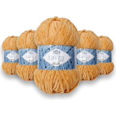 LaVita Yarn VELUR rankų mezgimo verpalai, vilnoniai, 5 dalių pakuotė, 100% mikro poliesterio sportiniai verpalai, 1 kamuoliukas, 100 g, 120 m (1038)