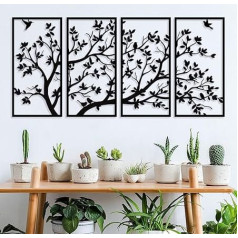 Gyvenimo medis Sienų menas Metalo 4 skydai Medis Gyvenimas Metalo sienų menas Dovanų sodas Namų miegamasis Gyvenamasis kambarys (60x30cm)