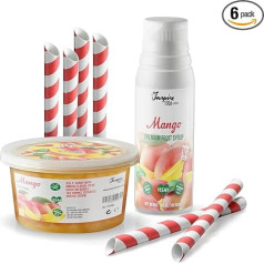 INSPIRE FOOD burbulinės arbatos rinkinys: Mango Popping Boba ir sirupas, 6 šiaudeliai, 100 % vegetariškas ir be glitimo, be dirbtinių dažiklių, be dirbtinių dažiklių.
