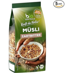biozentrale musli su juoduoju šokoladu | 5x500g | Su kakavos riešutais ir juoduoju šokoladu | Traškūs viso grūdo avižiniai dribsniai | Daug skaidulinių medžiagų ir baltymų | Veganiška | Be sultenių | Perdirbama pakuotė