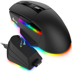 KLIM Blaze X RGB + įkraunama belaidė žaidimų pelė su įkrovimo stotele + ilgai veikianti baterija + iki 12000 DPI + laidinė ir belaidė pelė PC, PS5, PS4, Mac + juoda