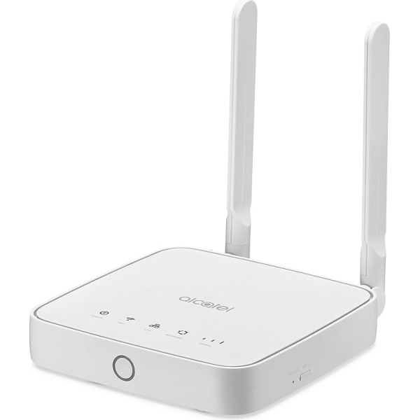 Alcatel HH40 HH40V-2BALAT1-1 4G/LTE maršrutizatorius (CAT4 | 150 Mbps atsisiuntimas | 50 Mbps išsiuntimas), 2 išorinės LTE antenos, WLAN 802.11 b/g/n, Hotspot funkcija, WPS, 2 x 100 Mbps LAN prievadas, baltos spalvos