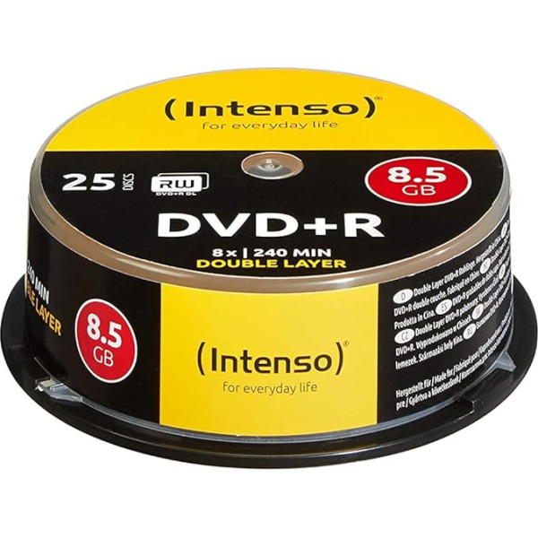 Intenso 4311144 DVD+R 8x Duel Layer 25 Pack Cakebox