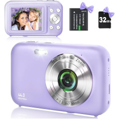 Skaitmeninis fotoaparatas su 32GB SD kortele, HD 1080P 44MP, fotoaparatas, LCD įkraunamas skaitmeninis fotoaparatas su 16x skaitmeniniu priartinimu, skirtas vaikams, suaugusiesiems (violetinės spalvos)