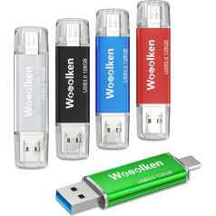 Wooolken USB atmintinė 128 GB 3.0 Pakuotė iš 5 USB Type-C mobiliojo telefono atmintinių (2-in-1 USB atmintinė, pvz., 