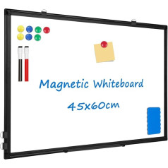 QUEENLINK Magnetinė lentelė 45x60cm Dvipusė juoda aliuminio rėmo sauso trinimo lenta sienai, skirta namų biurui, mokyklai, su rašiklių dėklu