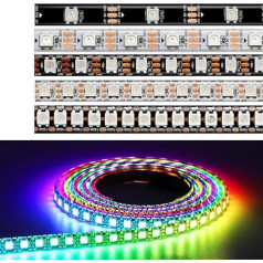 DC5V WS2812 WS2812B LED juosta juoda balta PCB 30/60/74/96/144LEDS/M RGB individualiai adresuojamas pikselių LED šviesos IP30 IP65 IP67 (balta PCB IP65, 5 M 96 LED/M)