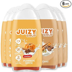 JUIZY WOW Karštųjų gėrimų mišinys | Chai - Pumpkin Spice | Aromato lašeliai be cukraus | 6 x 65 ml gėrimų koncentratas Winter Edition | Natūralus gėrimų sirupas | Nulis kalorijų Vegan