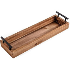 SOMEDA® Medinis padėklas su metalinėmis rankenėlėmis / vonios muilo lentyna Dekoratyvinis arbatžolių aksesuarų stovas / kaimiško medžio rudos spalvos padėklas / 41 x 12 cm