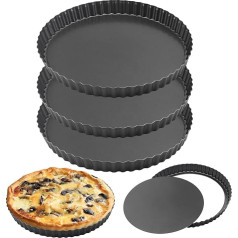 HAKZEON 3 vnt. neprilimpančių laisvo dugno nuimamas Quiche Tart Pan Fluted kepimui Quiche Cake Flans Sūris