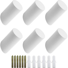 NewZC 6 medinių kabliukų pakuotė Natūralaus medžio sieniniai kabliukai 3 x 6 cm Buko kablys 45° baltas kablys Drabužių skara Kepurės krepšys - maksimali apkrova 15 kg