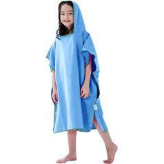 jooeer Vaikų mikropluošto maudymosi pončas Beach Surf Poncho su gobtuvu, skirtas maudymuisi, stovyklavimui, maudymuisi, mėlynas