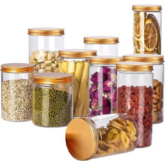 NAVACALA Vorratsdosen aus Kunststoff mit Deckel, wiederverwendbar, luftdicht, für trockene Lebensmittel, Tee, Kaffee, Zucker, Aufbewahrungsbox, 8 Stück (1300 ml, 900 ml, 600 ml, 375 ml), goldfarben