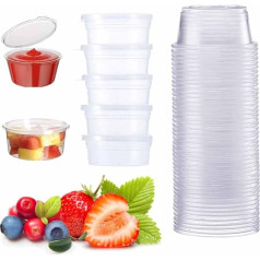 50 pakuočių plastikinių indų Apvalūs maisto indai Puodai su dangteliais BPA nemokami padažų puodai Nesandarūs maisto puodeliai Maži sandėliavimo puodai Salotos, želė ir desertas - 4oz