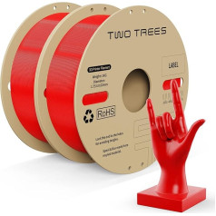 PLA Filament Pro, 2 ritinėliai po 1 kg Hyper PLA didelio greičio 3D spausdintuvo gijų, 1,75 mm raudonos spalvos 2 kg 3D spausdinimo medžiagos, matmenų tikslumas +/- 0,03 mm, suderinama su dauguma FDM 3D spausdintuvų (raudona)