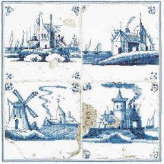 Thea Gouverneur 484A Delft Blue Antique Tiles on 18 Count Aida, suskaičiuotų kryželiu siuvinėjamų detalių rinkinys, 11 colių x 11 colių