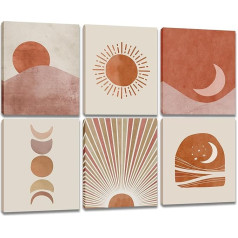 Boho Decor drobė meno 6 skydai įrėminti minimalistinis vidurio amžiaus abstrakčių linijų meno kūrinių Bohemijos nuotraukos plakatas Saulė Mėnulis drobė tapyba namų biuro gyvenamasis kambarys