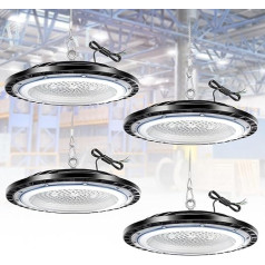 4 pakuotės 150 W UFO LED High Bay Light, vidaus prožektorius 21000 LM, 6500 K Cool White UFO LED dirbtuvių lempa, IP66 vandeniui atsparus pramoninis šviestuvas, High Bay Light gamykloms, garažams, sandėliams
