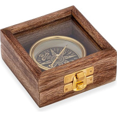 NKlaus 6 cm kompasas 3D Wind Rose interjero išvaizda žalvario medinėje dėžutėje krypties indikatorius jūrų 14639
