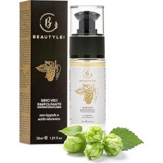 BEAUTYLEI Ekologiškas skaistinantis veido serumas nuo raukšlių, akių ir lūpų kontūro, nosies ir lūpų, su hialurono rūgštimi ir apyniais, bekvapis, senėjimą stabdantis, sulaikantis nuo dėmių, 98 % augalinės kilmės, pagamintas Italijoje