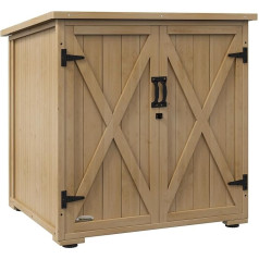Outsunny Holzschrank für den Garten, Doppelte verstellbare Regaltür und wasserdichtes Bitumendach Vorgeöltes Tannenholz - ABM. 77,5L x 88l x 83/90H cm