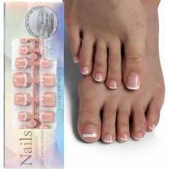 Französische künstliche Zehennägel - Nude Pink - 120 Stück Acryl-Zehennägel mit Kleber - natürliche französische Spitze - zum Aufdrücken der Zehennägel - glänzende Zehennägel zum Aufkleben auf
