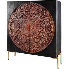 Riess Ambiente Solid Mandala Highboard 100 cm Mango mediena Juoda aukšta spintelė Medžio masyvo svetainės spintelė