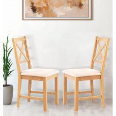 Hallowood Furniture 2 ąžuolo masyvo mažų valgomojo kėdžių su lininio audinio sėdynių pagalvėlėmis, natūralios smėlio spalvos, namams, restoranams ir kavinėms