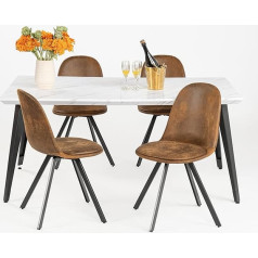 Furniturer 5 senovinių stačiakampio formos valgomojo kambario komplektų rinkinys, marmurinis baltas stalas su 4 zomšinėmis pasukamomis kėdėmis, valgomojo kėdės, virtuvės kėdės, virtuvės stalų komplektai, zomšinės rudos spalvos kėdės