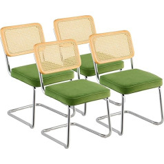 Vevor Ratano kėdės, 4 komplektas, modernios valgomojo kėdės, paminkštintos aksomo akcento kėdės su rotango atlošu, retro valgomojo virtuvės kėdės svetainei, miegamajam, skaityklai, žalios spalvos