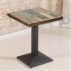 Ohmg Kvadratinis valgomojo stalas Pramoninis retro bistro stalas 4 sėdimoms vietoms Medinis virtuvės stalas su geležinėmis kojomis Baro stalas Kvadratinis pramoninis 60 x 60 x 75 cm (C)