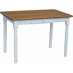 K Koma Valgomojo stalas Virtuvės stalas iš pušies masyvo baltas medus su stalčiumi 60 x 130 cm