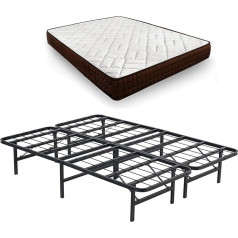 ‎Hogar24 Es HOGAR24 ES Taro Dream Flex Metalinis rėmas + čiužinys | Sulankstomos kojos | Matmenys: 135 x 190 cm | Komplektas su metalinių skersinių pagrindu ir čiužiniu | Sandėliukas po lova | Spalva: juoda