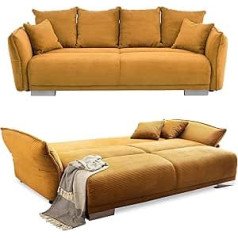 Luma-Home Schönes Für Dein Zuhause Didelė sofa 242 x 131 cm su miego funkcija, daiktų laikymo vieta, reguliuojamu porankiu, poilsio sofa su spyruokliniu branduoliu ir bangų slopinimu, gulimas paviršius 168 x 199 cm, auksinės ochros geltonos spalvos