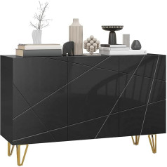 Homcom Šiuolaikinė spintelė su 2 spintelėmis ir 3 reguliuojamais lygiais, moderni spintelė su metalinėmis kojelėmis, 120 x 40 x 75 cm, juodos ir auksinės spalvos