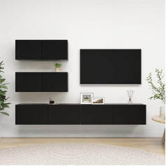 Homgoday TV baldų komplektas, 4 dalių, juodas, pagamintas iš medžio drožlių plokštės, TV spintelė, TV spintelė, žurnalinis staliukas, svetainė, TV laikiklis televizoriui, svetainė
