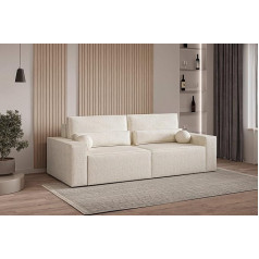 Mb-Moebel Sofa su miego funkcija ir lovos dėže, sofa svetainei, minkšta sofa, gyvenamasis kraštovaizdis su lovos funkcija, Denverio mini sofa iš bukelio (kreminė (Anthology 20))