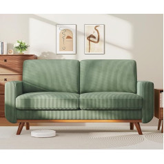 Generisch Žalia velvetinė sofa su plunksninėmis pagalvėlėmis, 2 sėdimų vietų medžio masyvo sofa su gilia sėdyne miegamajam, svetainei ar biurui, 68 colių ilgio