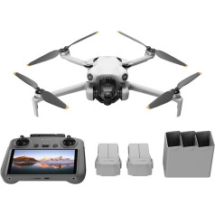 DJI Mini 4 Pro Fly More Combo su RC 2 nuotolinio valdymo pulteliu (nuotolinio valdymo ekranas), sulankstomas mini dronas su 4K kamera, iki 249 g, 2 papildomi akumuliatoriai, iš viso 102 minutės skrydžio laiko, C0 klasė