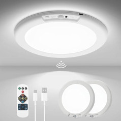 wowatt 2 x lubų šviestuvas su judesio jutikliu Vidinis 19 cm 3000 K 4500 K 6500 K LED lubų šviestuvas plokščias su radaro judesio jutikliu Baterija su nuotolinio valdymo pulteliu Prieglaudoje Virtuvėje Vonios kambaryje