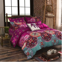 Koudi Boho patalynė 135 x 200 cm 4 dalių Indijos egzotika Vintage Bohemian antklodžių užvalkalai Mikropluošto spalvingas mandalų raštas dvipusė patalynė ir 2 pagalvių užvalkalai 80 x 80 cm su užtrauktuku