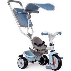 Smoby - Baby Balade Plus Blue - vaikiškas triratukas su stūmimo strypu, sėdyne su saugos diržu, metaliniu rėmu, laisvuoju pedalu, skirtas vaikams nuo 10 mėnesių
