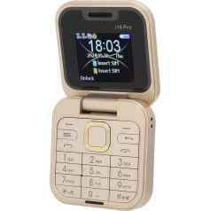 Vyresnio amžiaus sulankstomas telefonas, sulankstomas 2G mobilusis telefonas su dideliais mygtukais, garsus garsas, dvi SIM kortelės, greitasis rinkimas, FM radijas, LED žibintuvėlis, ilgas budėjimo režimas (auksinis)
