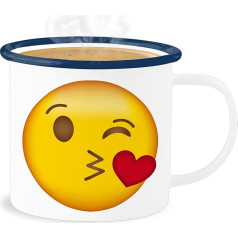 Shirtracer Emaille Becher Blechbecher - Statement - Emoticon Kuss-Mund - 300 ml - Weiß Blau - statements kuss frohes neues jahr kussmund new year mit