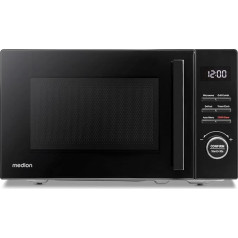 MEDION MD12021 Mikrobangų krosnelė su griliu (20 litrų, 800 W, 1000 W grilis, 9 automatinės programos, 5 galios lygiai, 95 minučių laikmatis, apsukimo stalas, atitirpinimo funkcija, juoda)