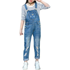 Wenchuang Vaikų mergaičių mergaičių Dungarees džinsai Jumpsuit Ripped ilgas džinsai
